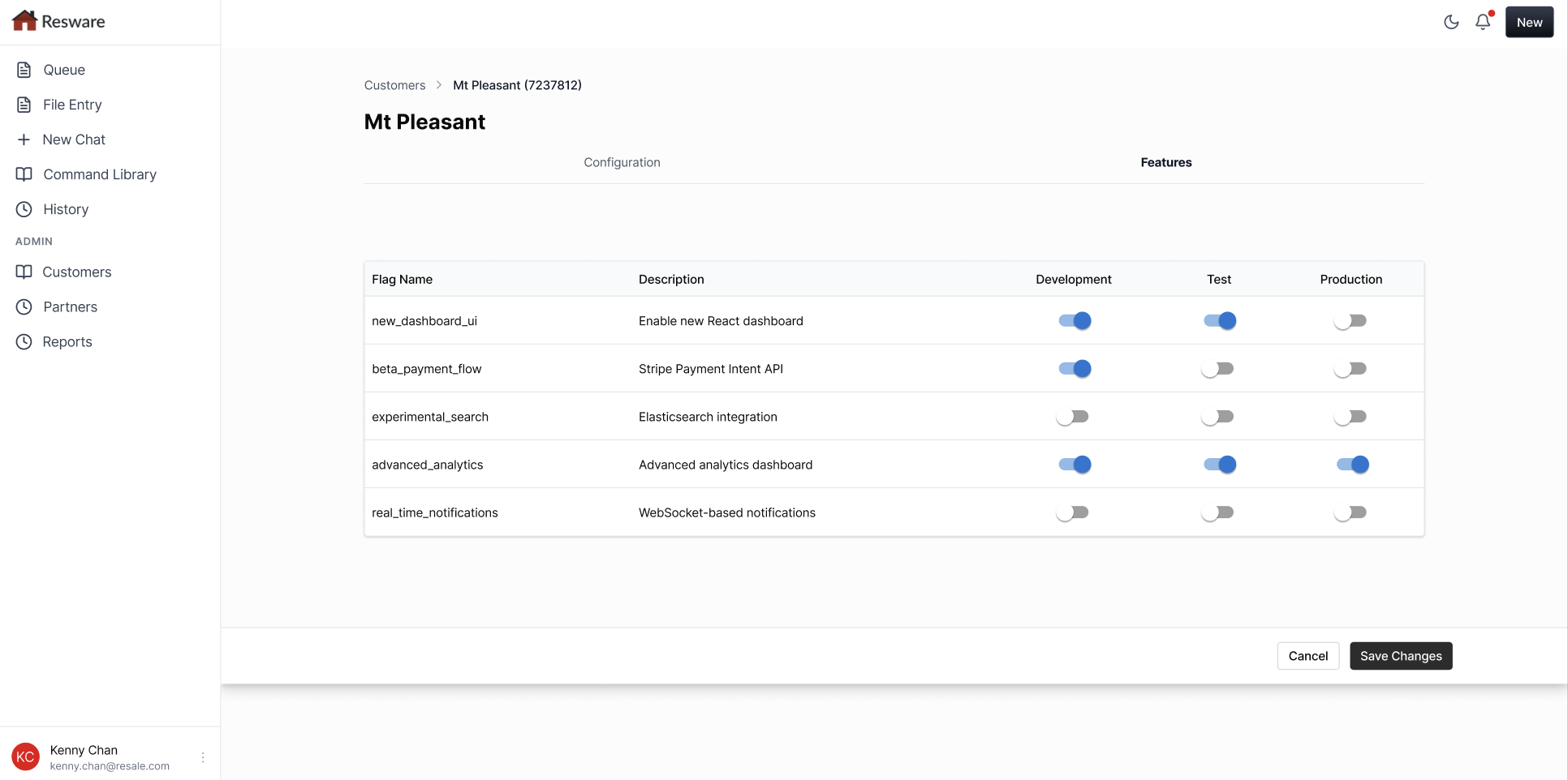 Admin Tool — feature flags