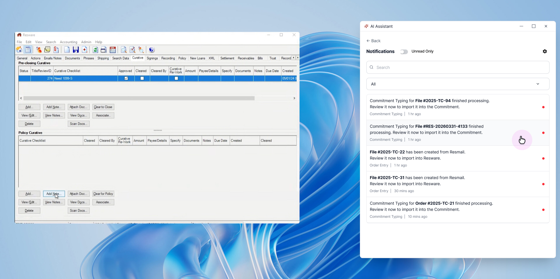 AI Assistant: notifications for completed jobs and new files