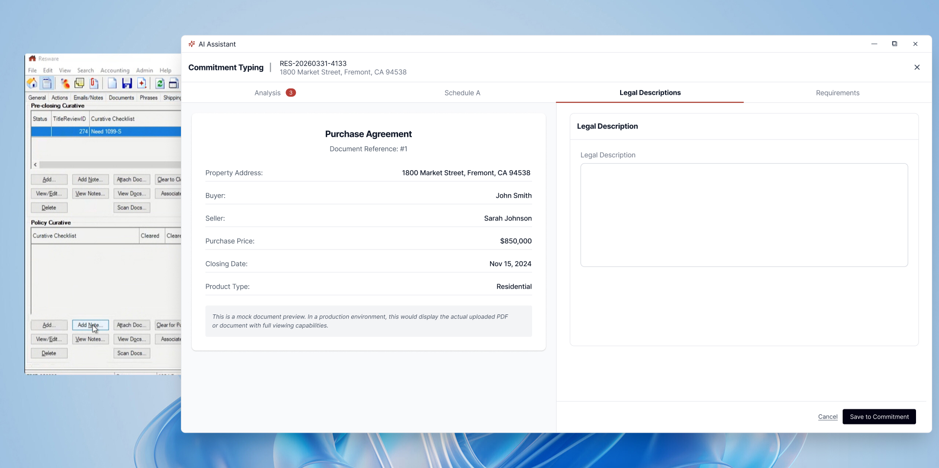 AI Assistant: legal description tab