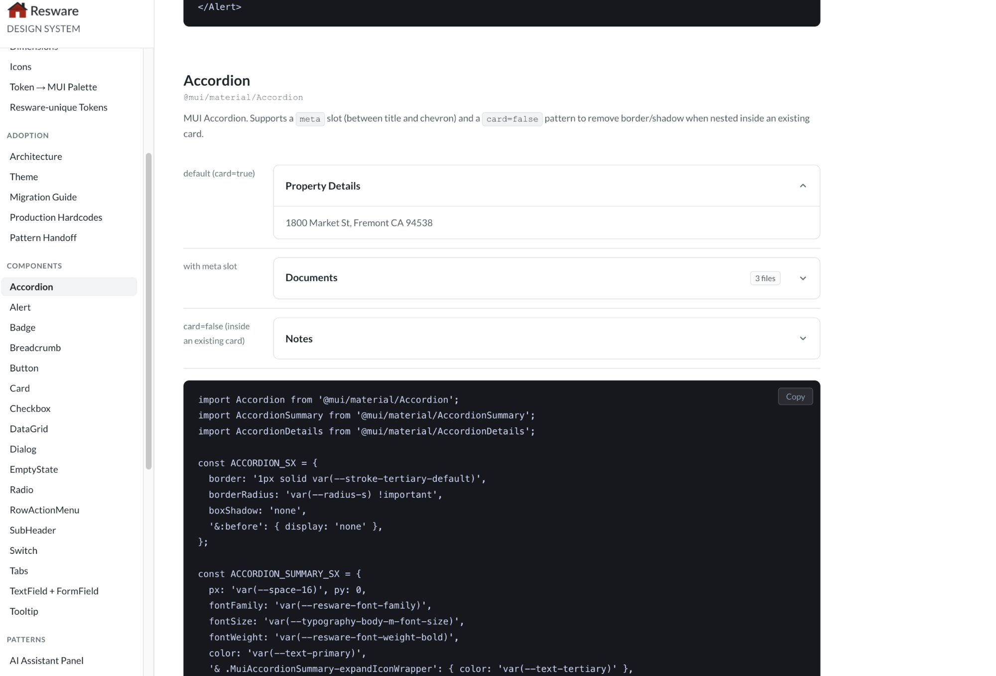 Design System — Accordion component documentation