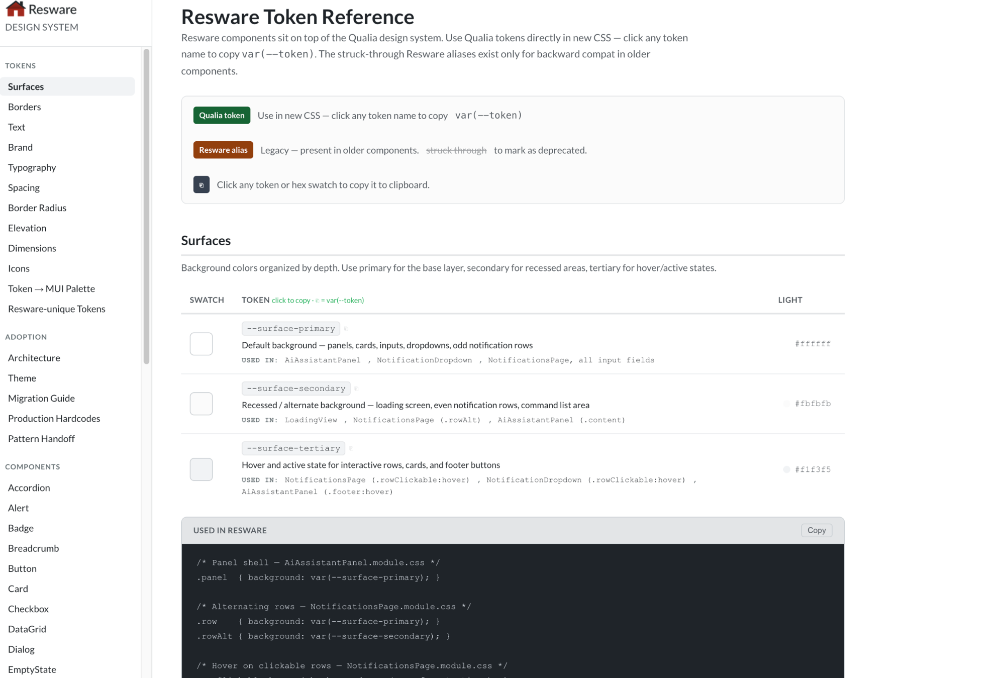 Design System — token reference