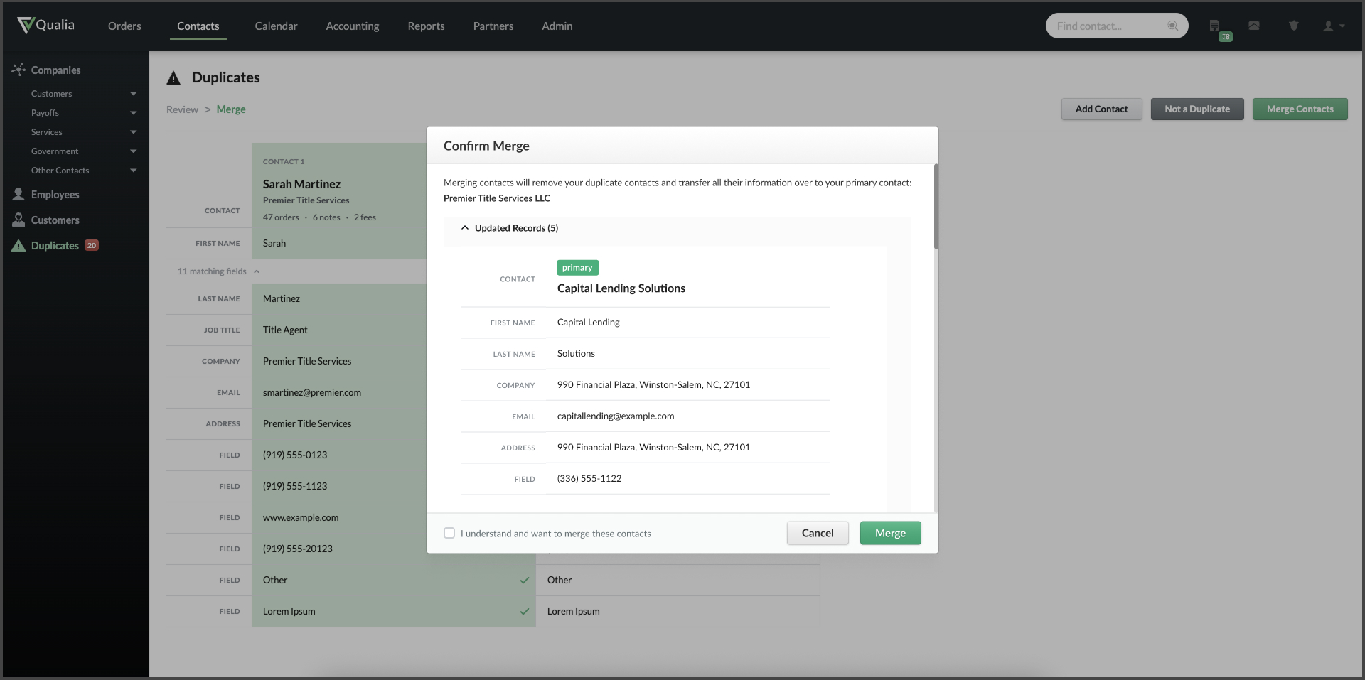 Duplicate Contacts: confirm merge step