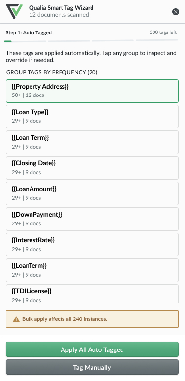 Smart Tagging: auto-tagged review step